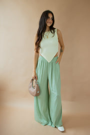 Ann Satin Palazzo Pants Sage