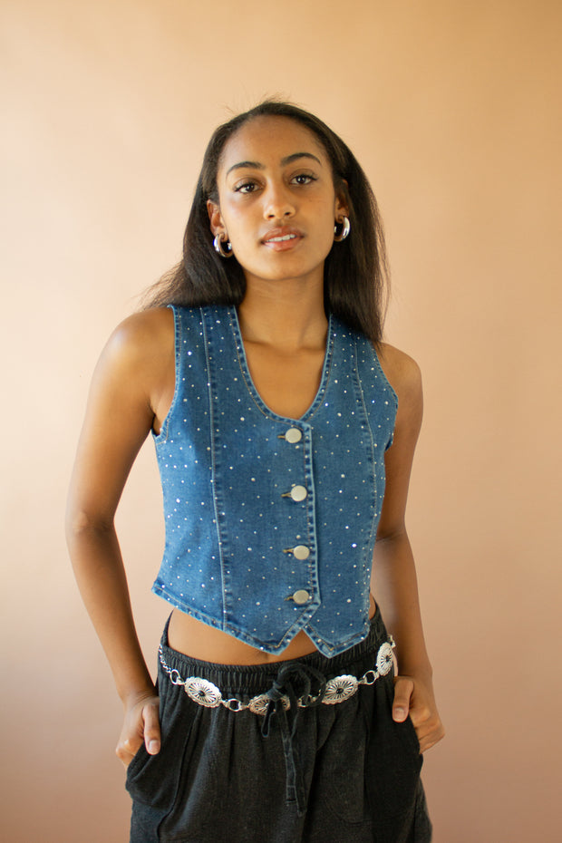 Darla Rhinestone Jean Vest