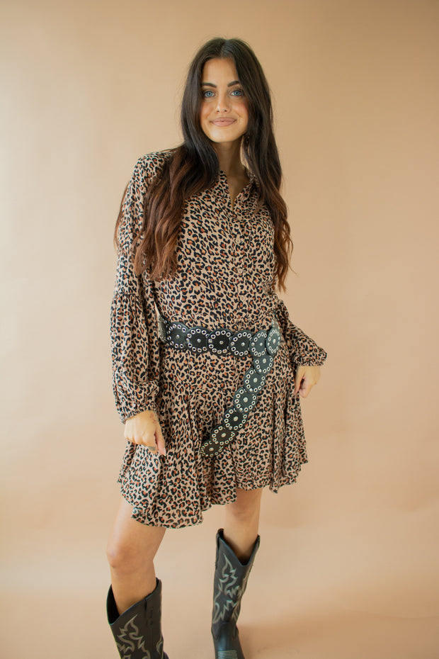 Evelyn Leopard Print Dress Brown