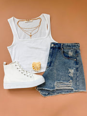 Reese Squared Neck Tank White