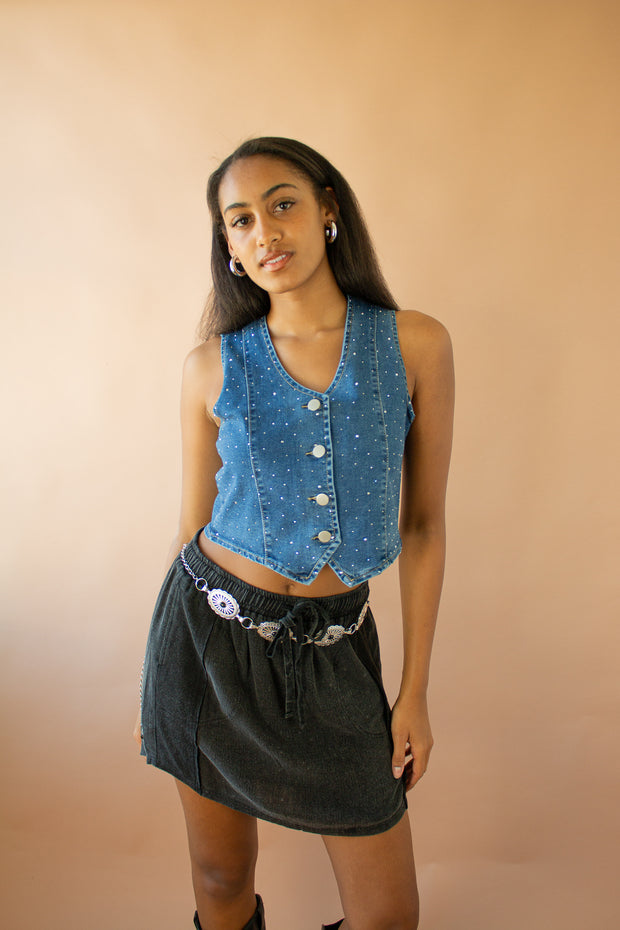 Darla Rhinestone Jean Vest