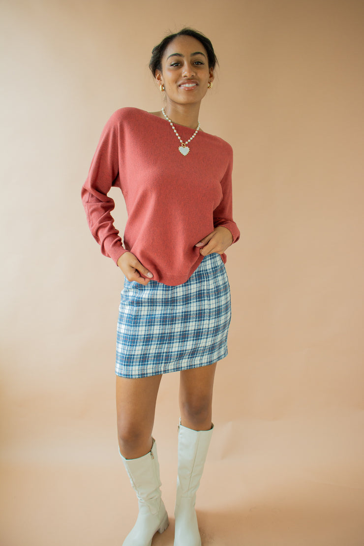 Amy Boat Neck Brushed Sweater Rust