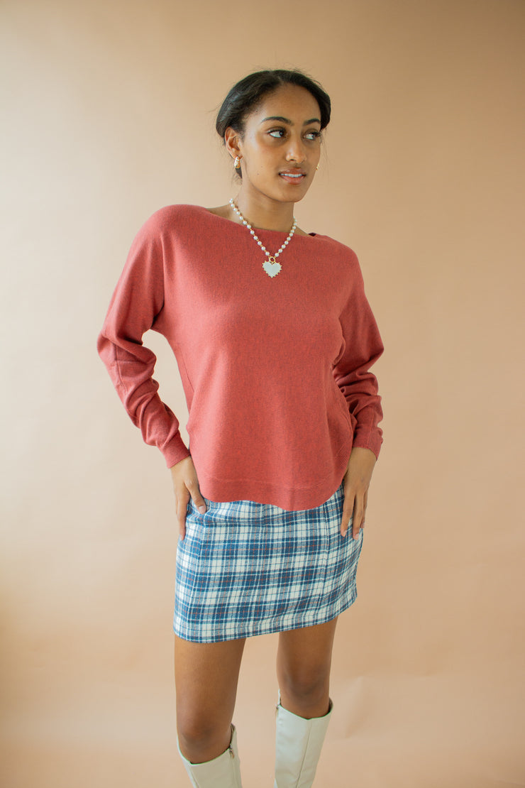 Amy Boat Neck Brushed Sweater Rust