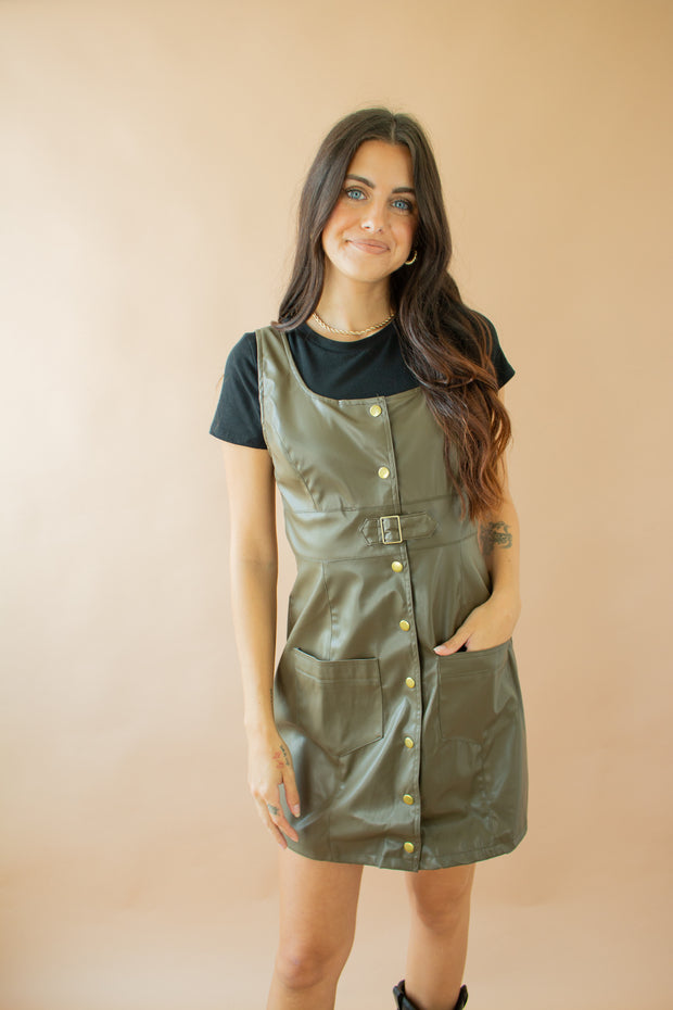 Jacquie Leather Dress Olive