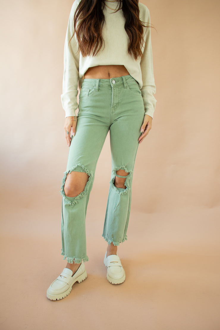 Rylee Distressed Jeans Olive