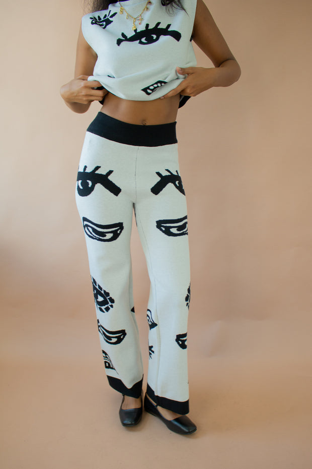 Amy Printed Wide Leg Pants Black/White