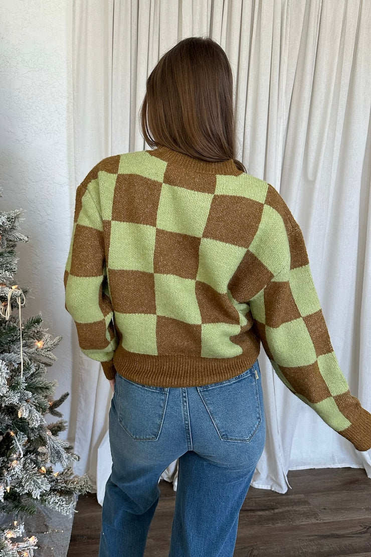 Dila Checker Sweater Brown Green