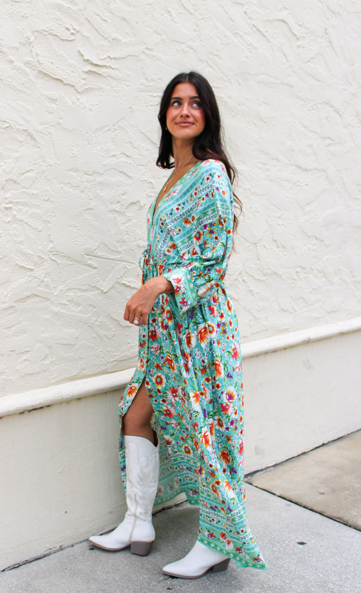 Jade Floral Maxi Dress Teal