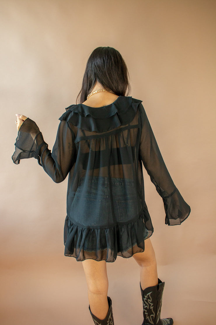 Gigi Ruffle Chiffon Top Black