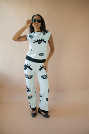 Amy Printed Wide Leg Pants Black/White