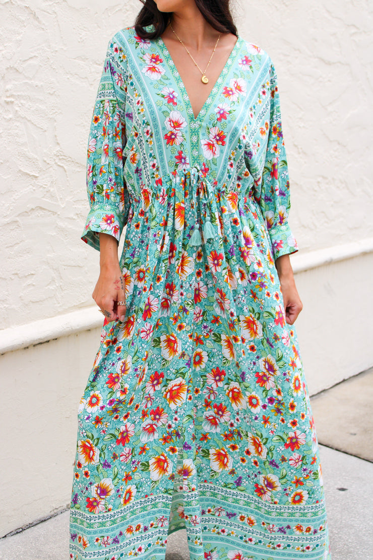 Jade Floral Maxi Dress Teal