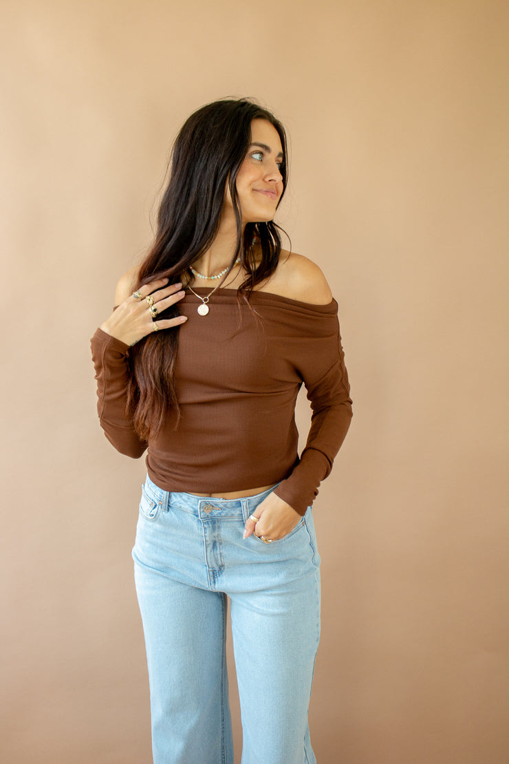 Tyana Off Shoulder Top Brown