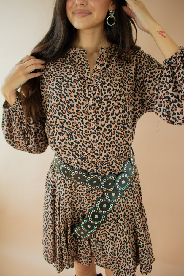 Evelyn Leopard Print Dress Brown