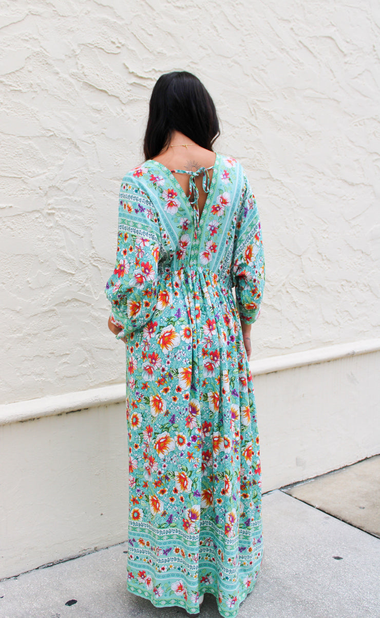 Jade Floral Maxi Dress Teal