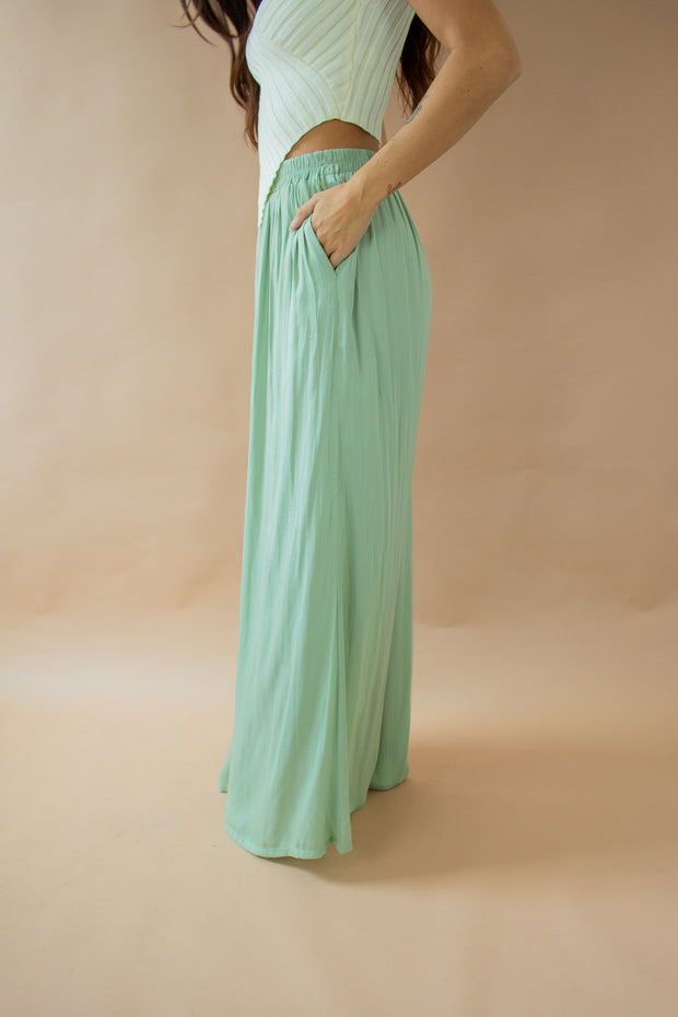 Ann Satin Palazzo Pants Sage