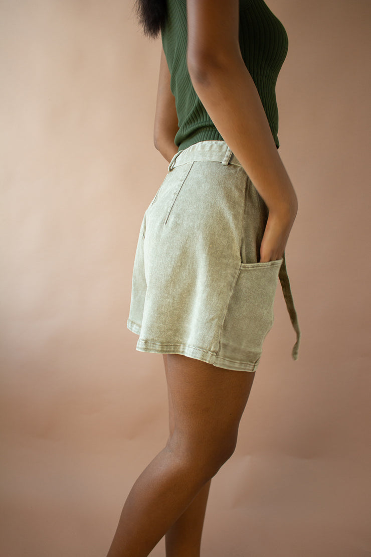 Emma Mineral Wash High Waist Shorts Olive