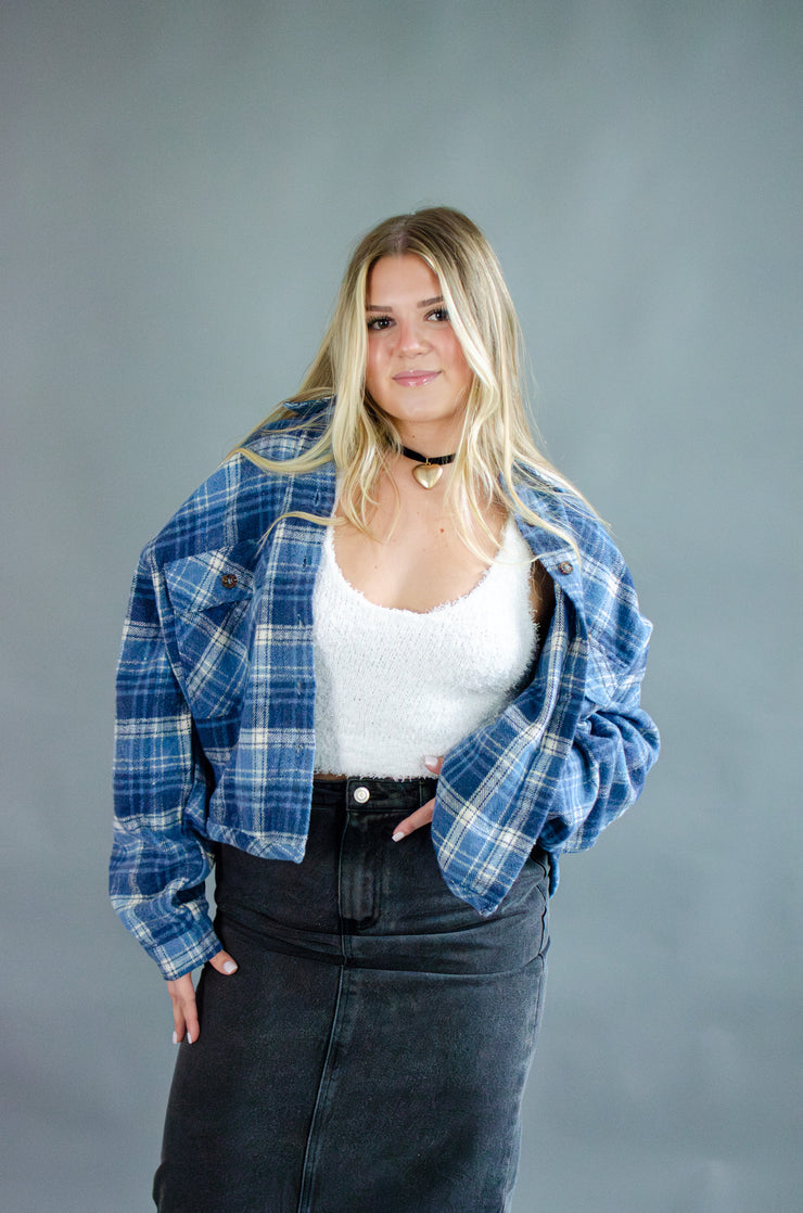 Alex Cropped Shacket Blue