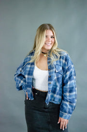 Alex Cropped Shacket Blue