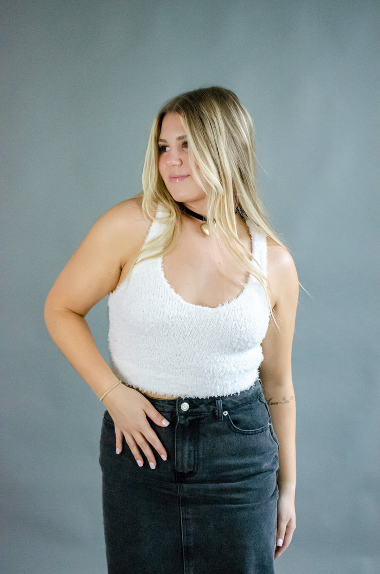 Luna Fuzzy Crop Tank White