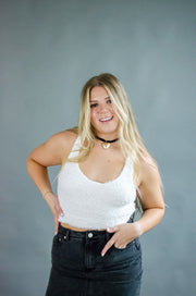Luna Fuzzy Crop Tank White