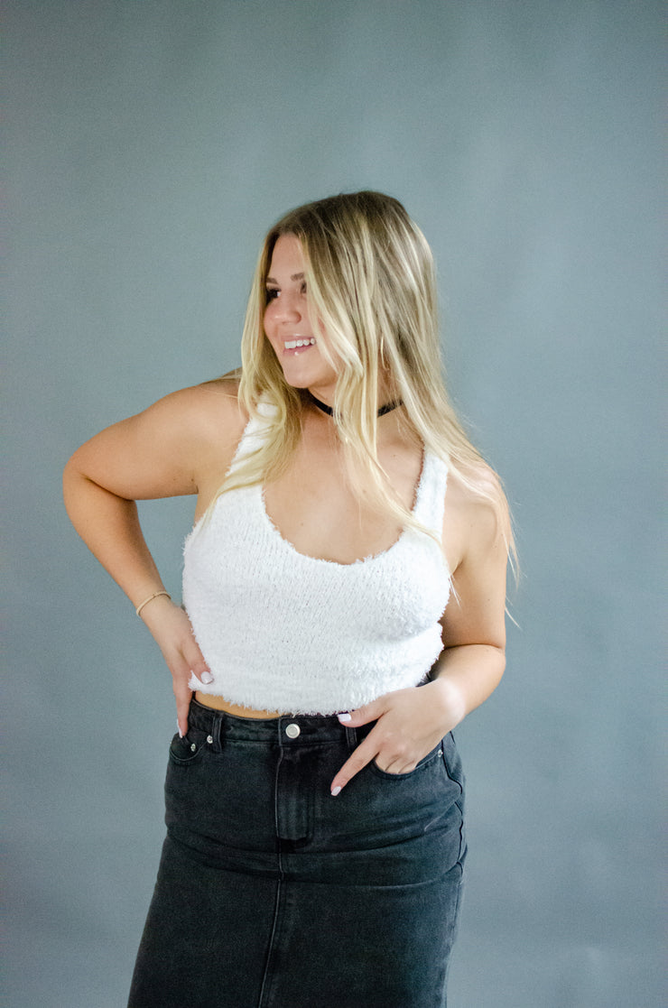 Luna Fuzzy Crop Tank White