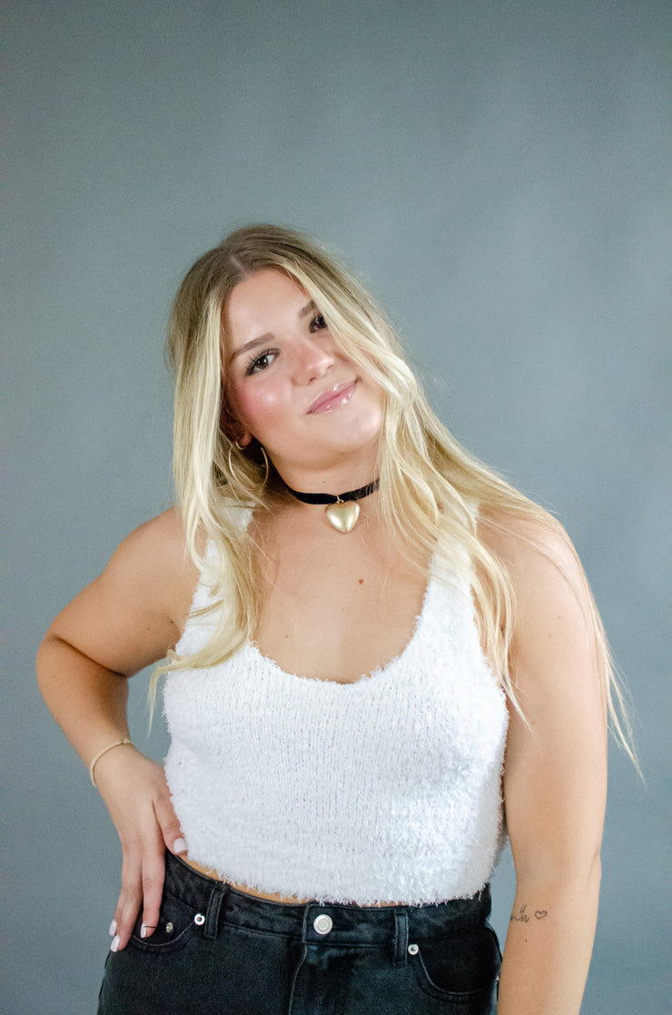Luna Fuzzy Crop Tank White