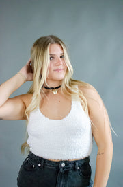 Luna Fuzzy Crop Tank White