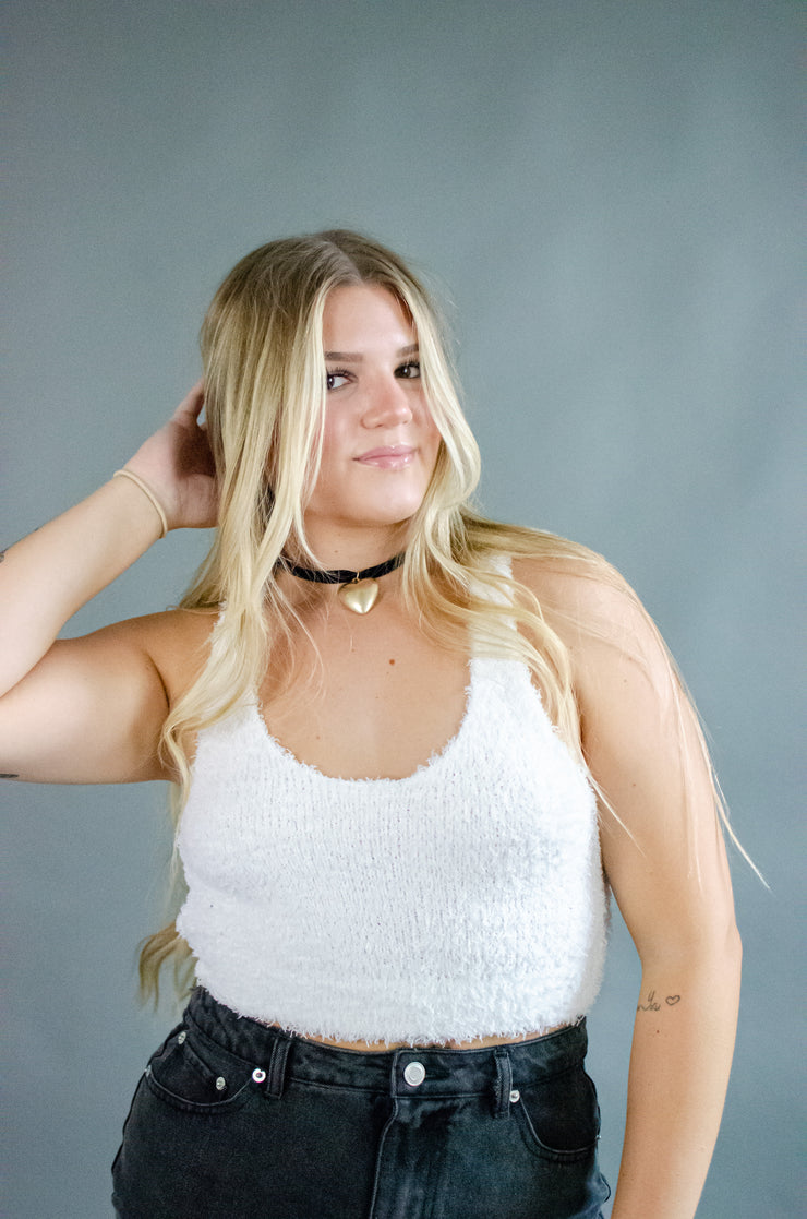 Luna Fuzzy Crop Tank White