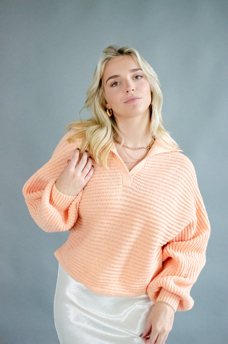 Kari Knit Collared Sweater Peach