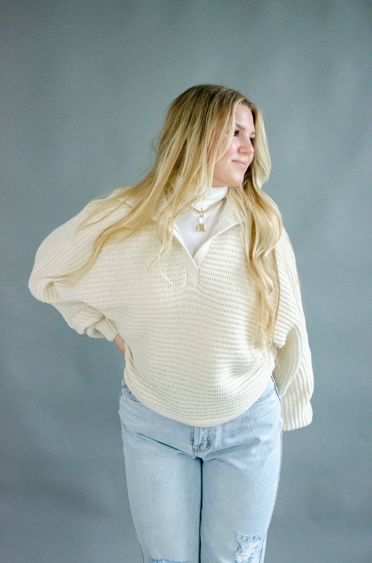 Kari Knit Collared Sweater Ivory