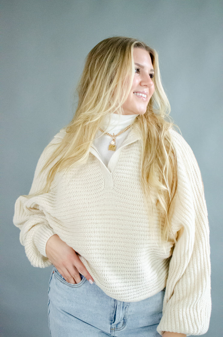 Kari Knit Collared Sweater Ivory