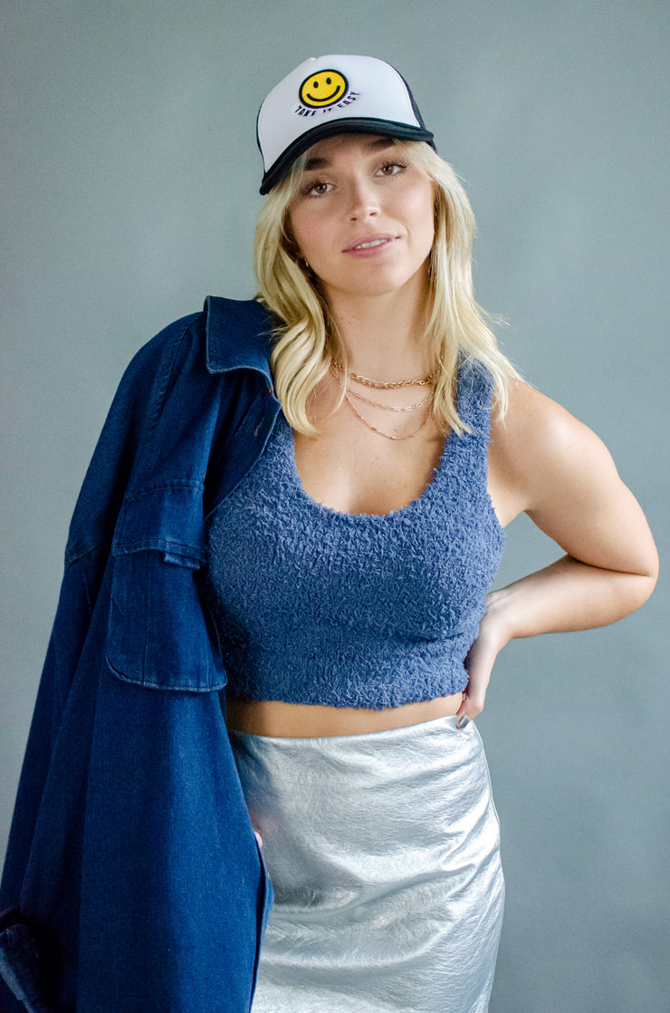 Luna Fuzzy Crop Tank Navy
