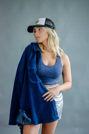 Luna Fuzzy Crop Tank Navy