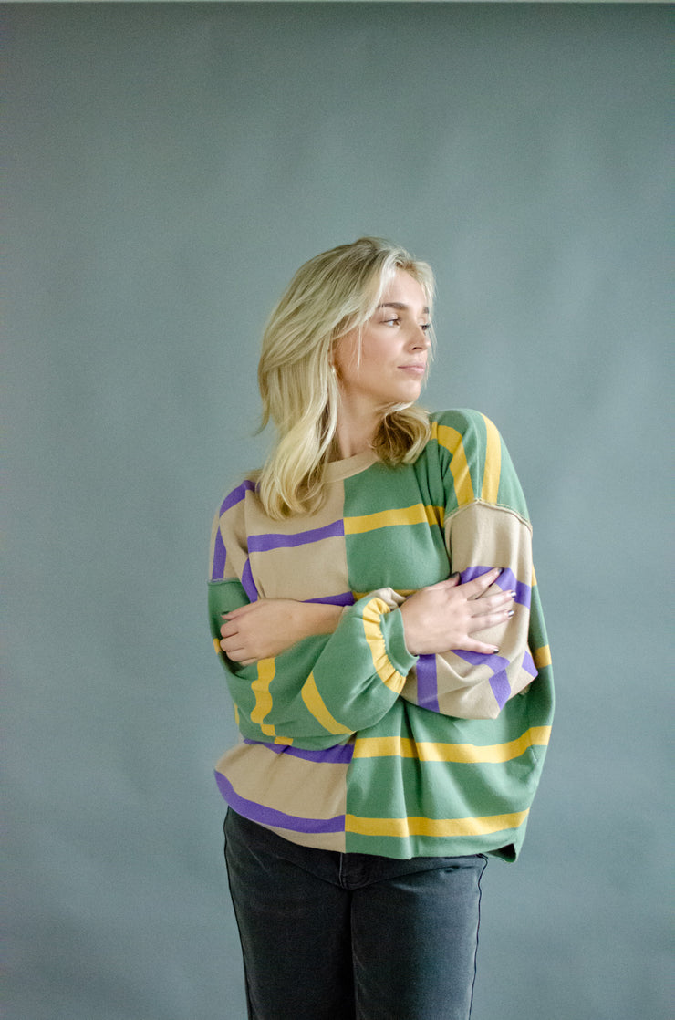 Tash Oversized Stripe Sweater Olive