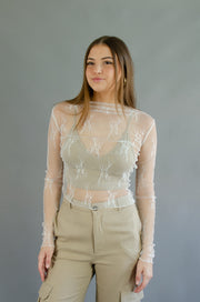 Charli Floral Lace Mesh Top White