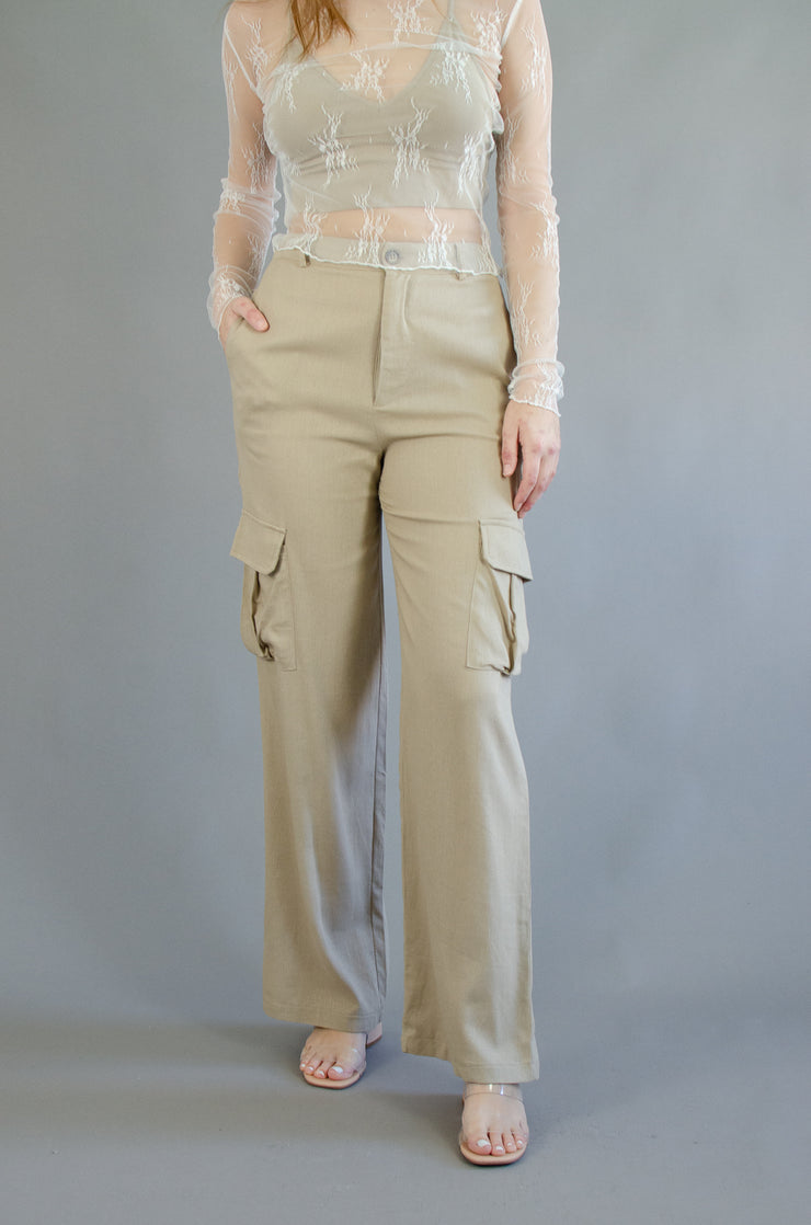 Olivia Linen Cargo Pants Tan
