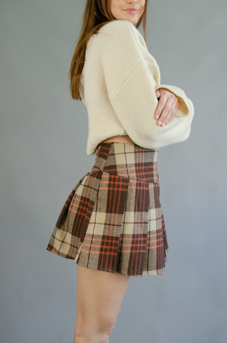 Marcia Plaid Mini Skirt Brown