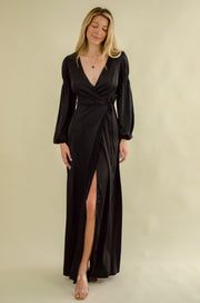 Nicole Long Sleeve Satin Gown Black