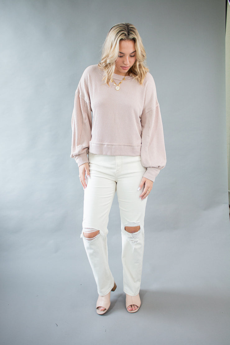 Laura Ribbed Top Oatmeal