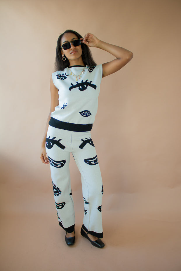 Amy Printed Wide Leg Pants Black/White