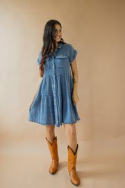 Ayla Acid Wash Frayed Dress Blue