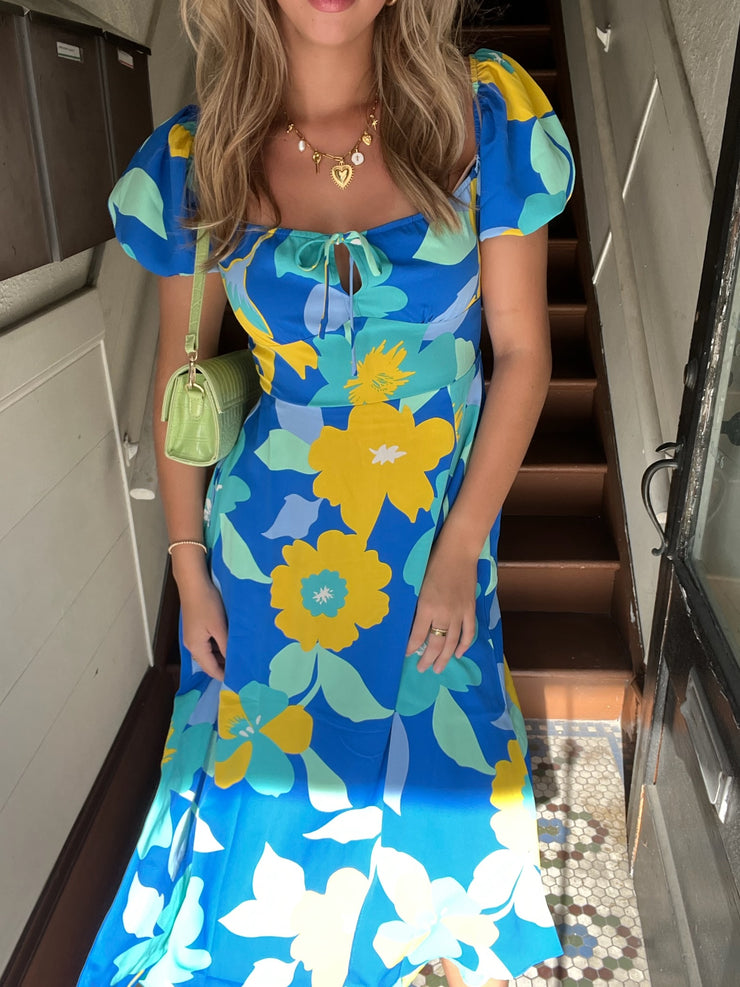 Joanna Floral Midi Dress Blue