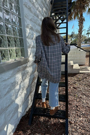 Trina Plaid Oversized Button Up Top Navy