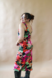 Paradise Floral Satin Dress Black