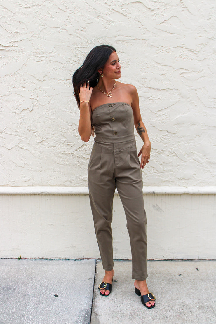 Brielle Denim Jumpsuit Olive