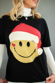 Smiley Santa Graphic Tee Black