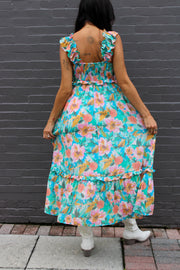 Roxi Watercolor Floral Maxi Dress Blue