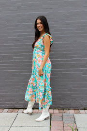 Roxi Watercolor Floral Maxi Dress Blue