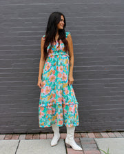 Roxi Watercolor Floral Maxi Dress Blue