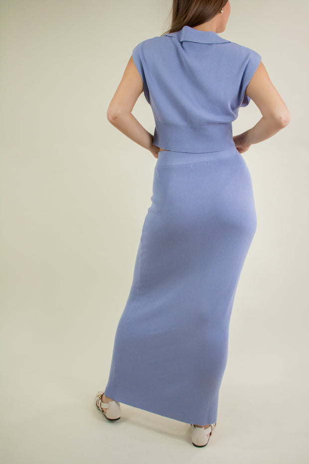 Kristene Knit Midi Skirt Blue